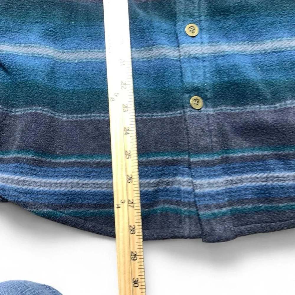 Gibson‎ Trading Company Fleece Flannel Blue And Striped Size Small - Picture 7 of 8